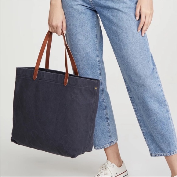 Madewell Handbags - Madewell Canvas Transport Tote Bag Gray Leather Straps